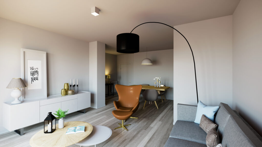 living salotto appartamento trilocale stile scandinavo grigio brescia via scuole Egg chair in pelle